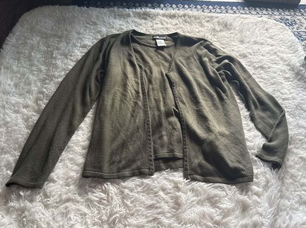 Sag Harbor Petite Olive Green Open Front Lightweight‎ Cardigan Large